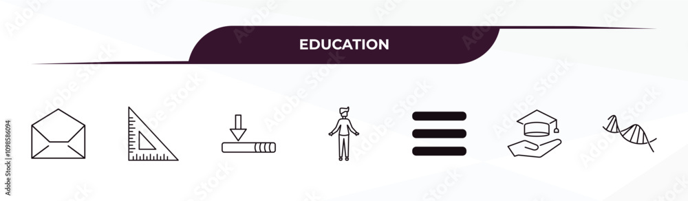 Poster fully editable outline icon collection from education concept. thin line icons set such as open emai