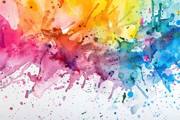 Fototapeta premium Watercolor art featuring colorful paint splatters forming a vibrant rainbow