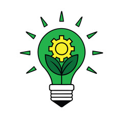 Eco Friendly Green Light Bulb with Gear and Leaves