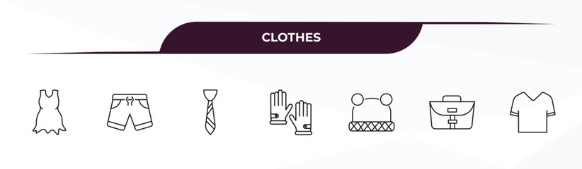 Fototapeta premium fully editable outline icon collection from clothes concept. thin line icons set such as chiffon dress, short, tie, messenger bag, v neck shirt,