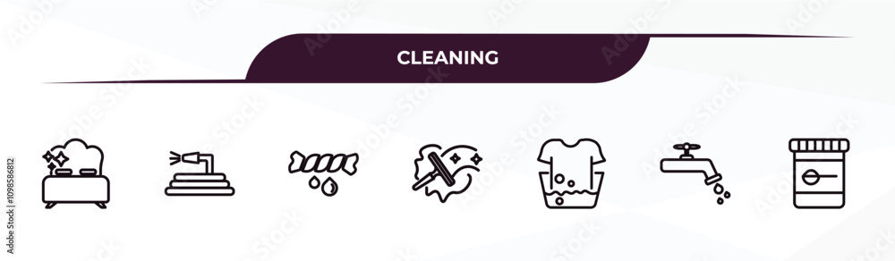 Poster fully editable outline icon collection from cleaning concept. thin line icons set such as clean room