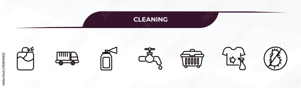 Poster fully editable outline icon collection from cleaning concept. thin line icons set such as perfume cl