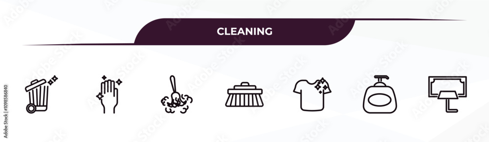 Poster fully editable outline icon collection from cleaning concept. thin line icons set such as trash clea