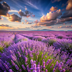 Fototapeta premium Field of Lavender Flowers Swaying Gently in a Soft Breeze