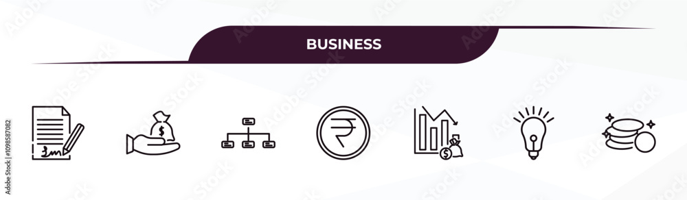 Poster fully editable outline icon collection from business concept. thin line icons set such as , purpose 