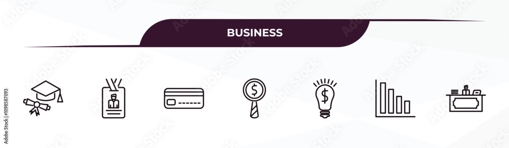 Poster fully editable outline icon collection from business concept. thin line icons set such as graduation