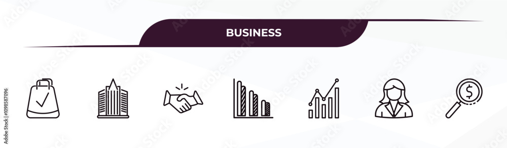 Poster fully editable outline icon collection from business concept. thin line icons set such as supermarke