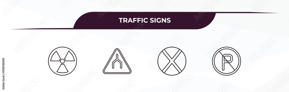 Poster fully editable outline icon collection from traffic signs concept. thin line icons set such as nucle