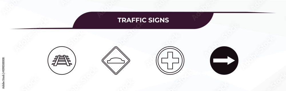 Aufkleber fully editable outline icon collection from traffic signs concept. thin line icons set such as railw