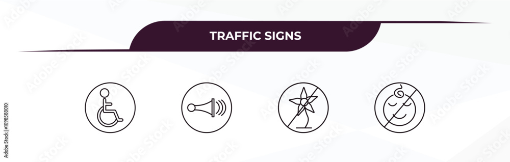 Poster fully editable outline icon collection from traffic signs concept. thin line icons set such as handi