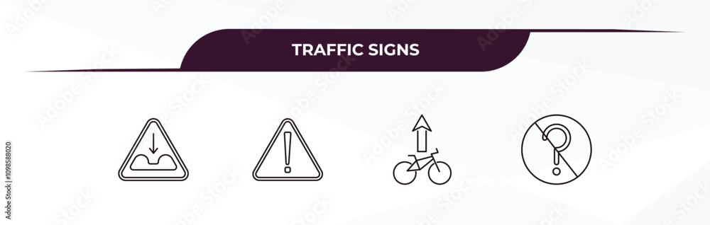 Poster fully editable outline icon collection from traffic signs concept. thin line icons set such as potho