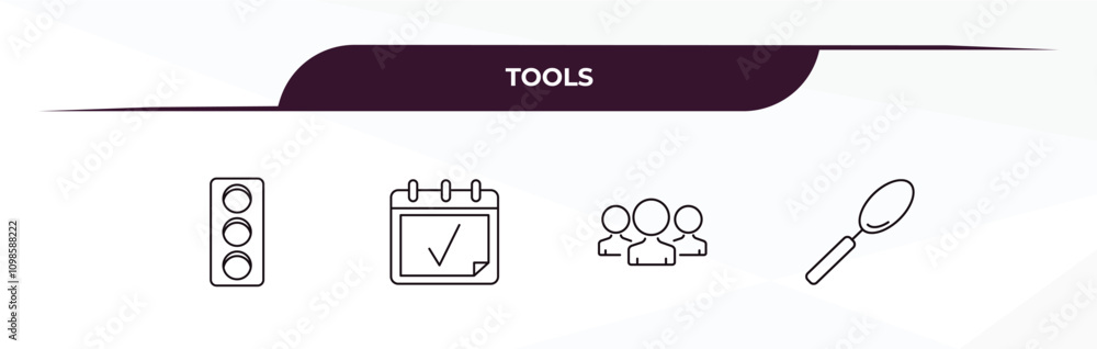 Poster fully editable outline icon collection from tools concept. thin line icons set such as semaphore lig