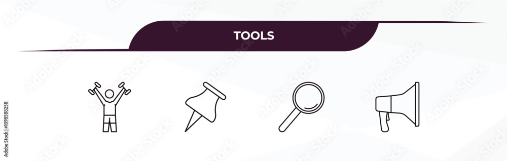 Poster fully editable outline icon collection from tools concept. thin line icons set such as exercise with