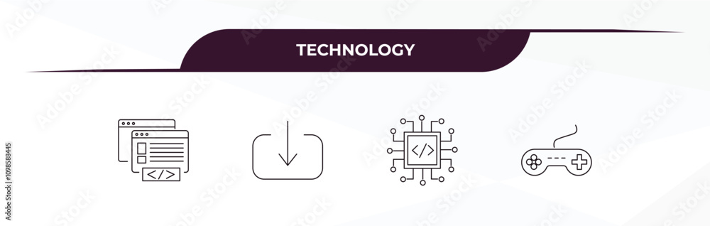 Poster fully editable outline icon collection from technology concept. thin line icons set such as front en