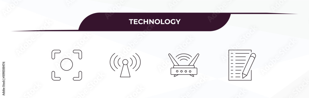 Aufkleber fully editable outline icon collection from technology concept. thin line icons set such as center f