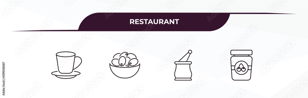Poster fully editable outline icon collection from restaurant concept. thin line icons set such as breakfas