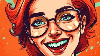 Obraz premium Vibrant Pop Art Portrait of a Smiling Redhead Woman