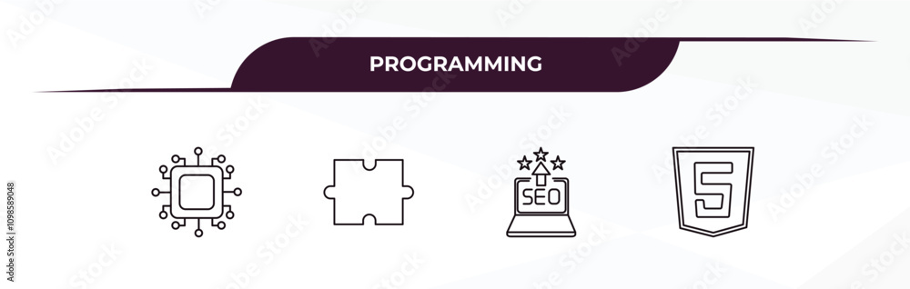 Poster fully editable outline icon collection from programming concept. thin line icons set such as hardwar