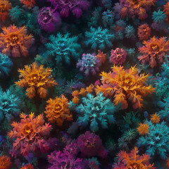 Obraz premium Otherworldly Garden of Fractal Flowers and Shifting Neon Patterns