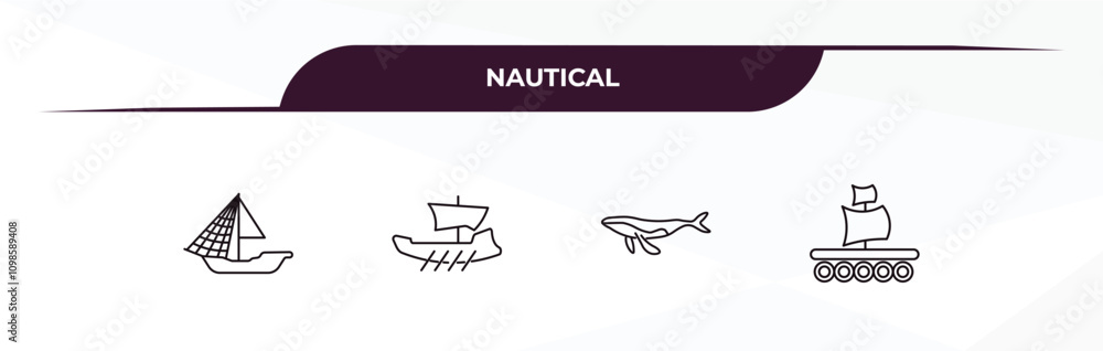 Poster fully editable outline icon collection from nautical concept. thin line icons set such as big shell,