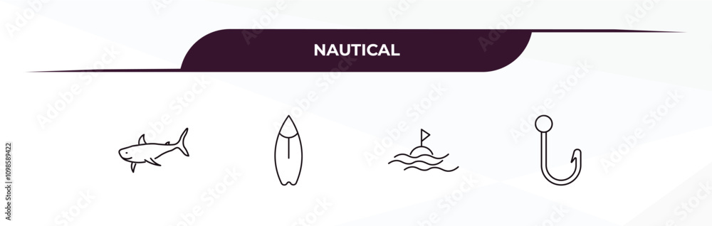 Poster fully editable outline icon collection from nautical concept. thin line icons set such as pirate shi