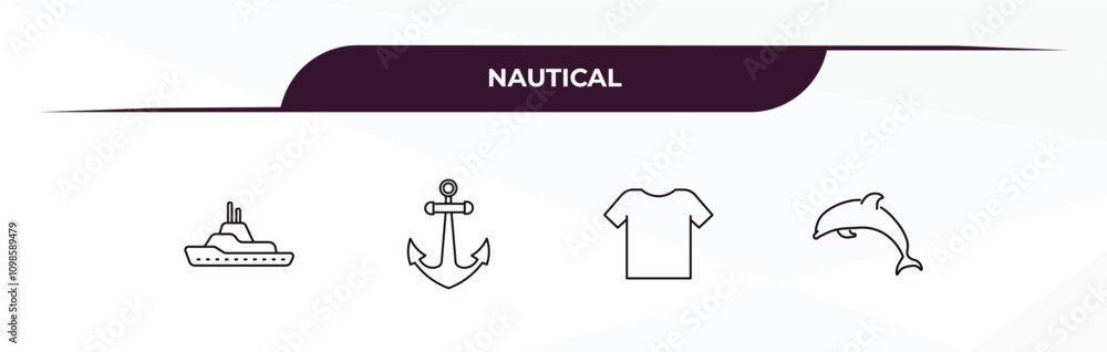 Poster fully editable outline icon collection from nautical concept. thin line icons set such as frigate, c
