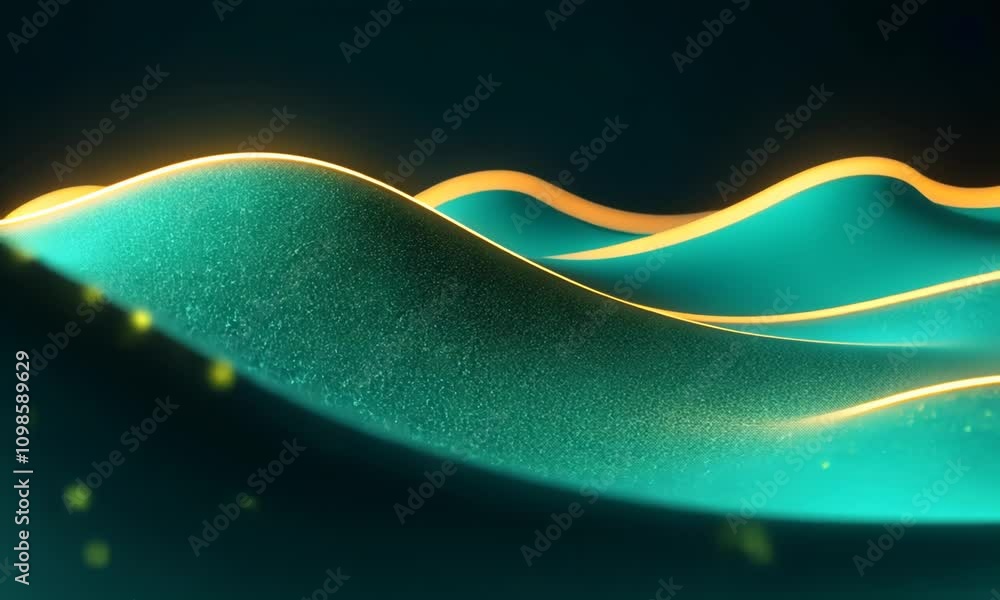 Poster dynamic flow of vibrant waves with glowing particles in motion