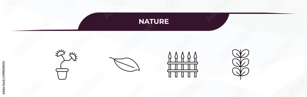 Poster fully editable outline icon collection from nature concept. thin line icons set such as carnivorous 