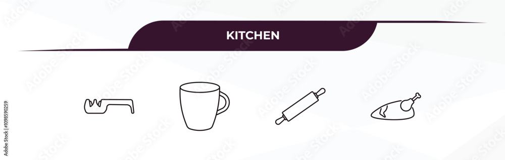 Poster fully editable outline icon collection from kitchen concept. thin line icons set such as knife sharp