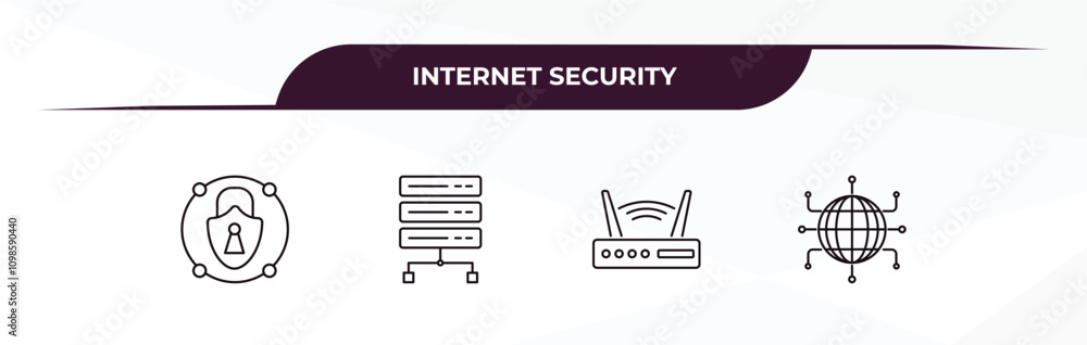Poster fully editable outline icon collection from internet security concept. thin line icons set such as p