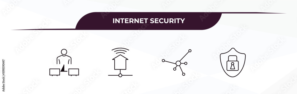 Poster fully editable outline icon collection from internet security concept. thin line icons set such as n