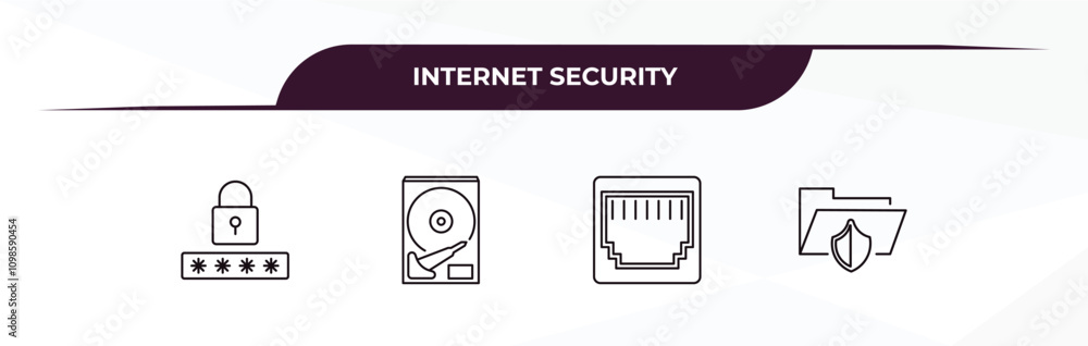 Poster fully editable outline icon collection from internet security concept. thin line icons set such as p