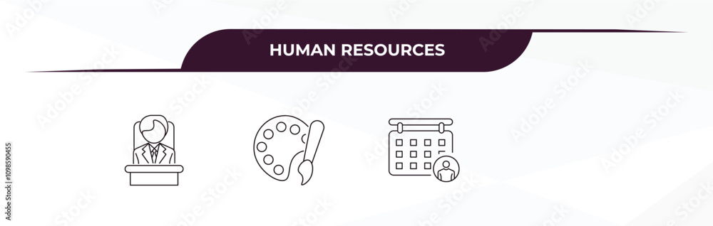 Poster fully editable outline icon collection from human resources concept. thin line icons set such as bos
