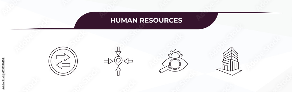 Poster fully editable outline icon collection from human resources concept. thin line icons set such as com