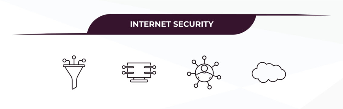 fully editable outline icon collection from internet security concept. thin line icons set such as network funnel, data streaming, networking, cloud,
