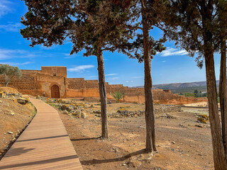 Moroccan views, Kashbah walls with palm trees