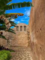 Moroccan views, Kashbah walls with palm trees