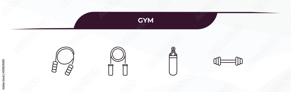 Poster fully editable outline icon collection from gym concept. thin line icons set such as skipping rope, 