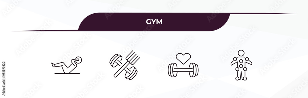 Poster fully editable outline icon collection from gym concept. thin line icons set such as abdominal exerc