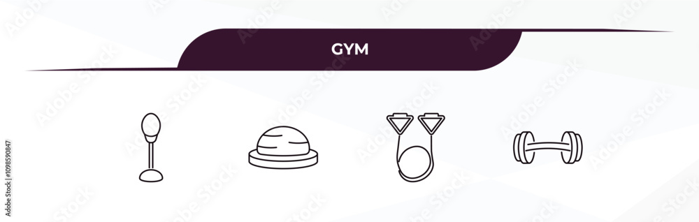 Poster fully editable outline icon collection from gym concept. thin line icons set such as standing punchi