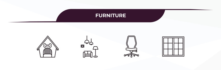 fully editable outline icon collection from furniture concept. thin line icons set such as pet house, livingroom, office chair, window,