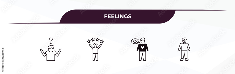 Poster fully editable outline icon collection from feelings concept. thin line icons set such as confused h
