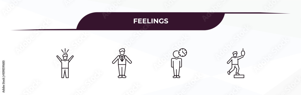 Poster fully editable outline icon collection from feelings concept. thin line icons set such as surprised 