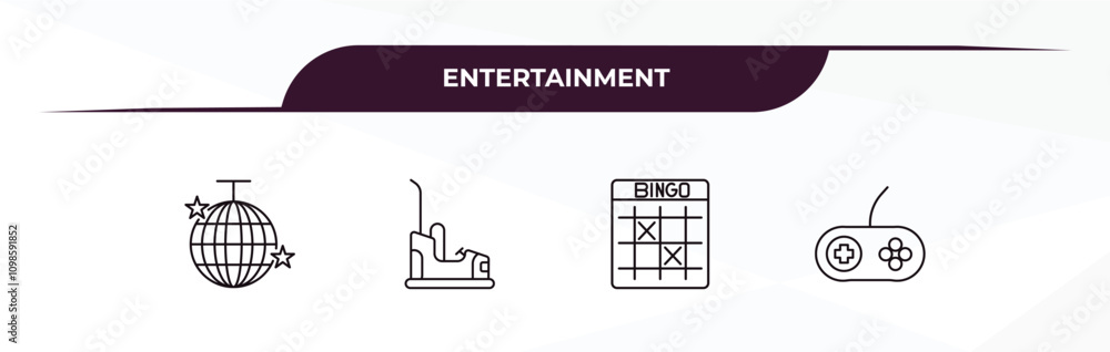 Poster fully editable outline icon collection from entertainment concept. thin line icons set such as disco