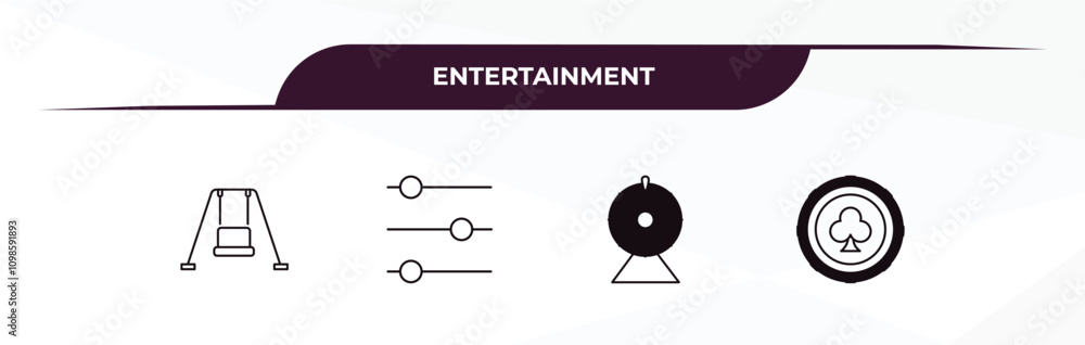 Poster fully editable outline icon collection from entertainment concept. thin line icons set such as swing