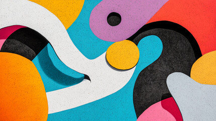 Surreal Teamwork with Abstract Shapes and Vibrant Colors