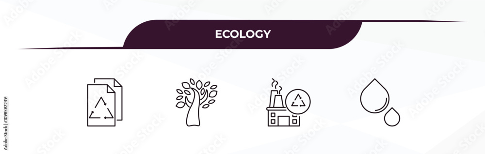 Poster fully editable outline icon collection from ecology concept. thin line icons set such as recycled pa