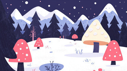 Winter Wonderland Vectors with Magical Creatures and Snowy Landscapes