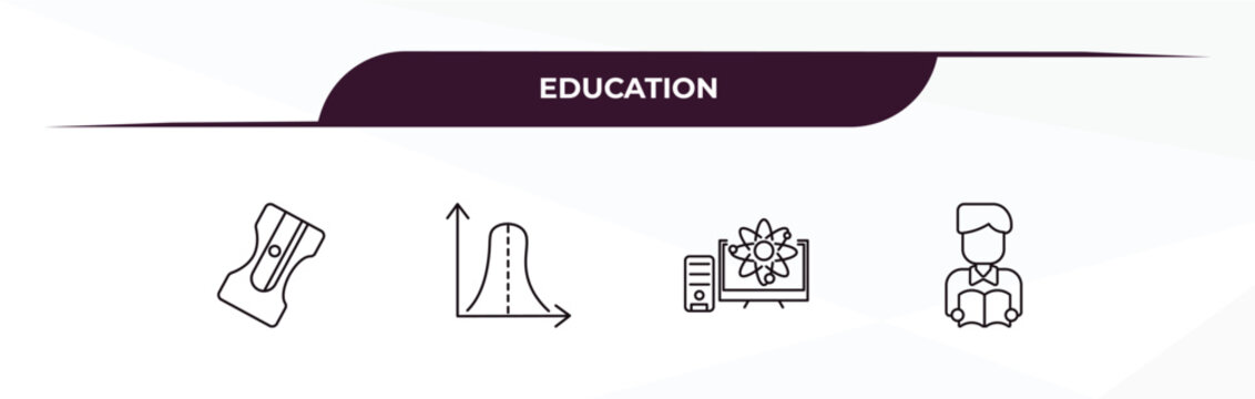 fully editable outline icon collection from education concept. thin line icons set such as sharpener, gaussian function, educational platform, man reading,