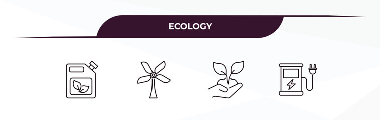 fully editable outline icon collection from ecology concept. thin line icons set such as bio fuel, wind mill, plant a tree, electric station,
